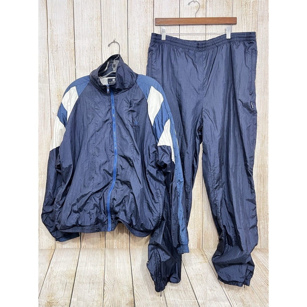 Vtg Y2K Givenchy Activewear Tracksuit Men Sz L Blue Nylon Windbreaker Pants Set